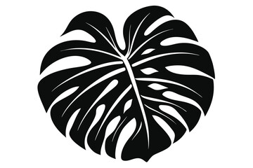 Stylized Black Silhouette of a Monstera Leaf with Intricate Fenestrations and Veining