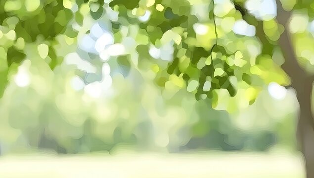 Blurred view of a lush green garden, sunlight filtering through leaves.  Soft focus, vibrant greens