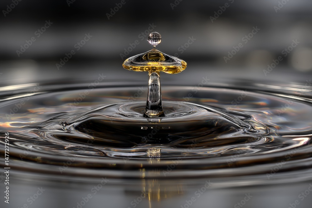 Aufkleber water droplet creating ripples in a calm surface under soft lighting