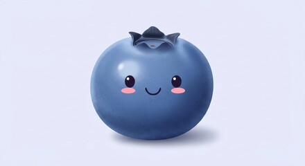 Cute Blueberry Cartoon Character Smiling on Simple Background