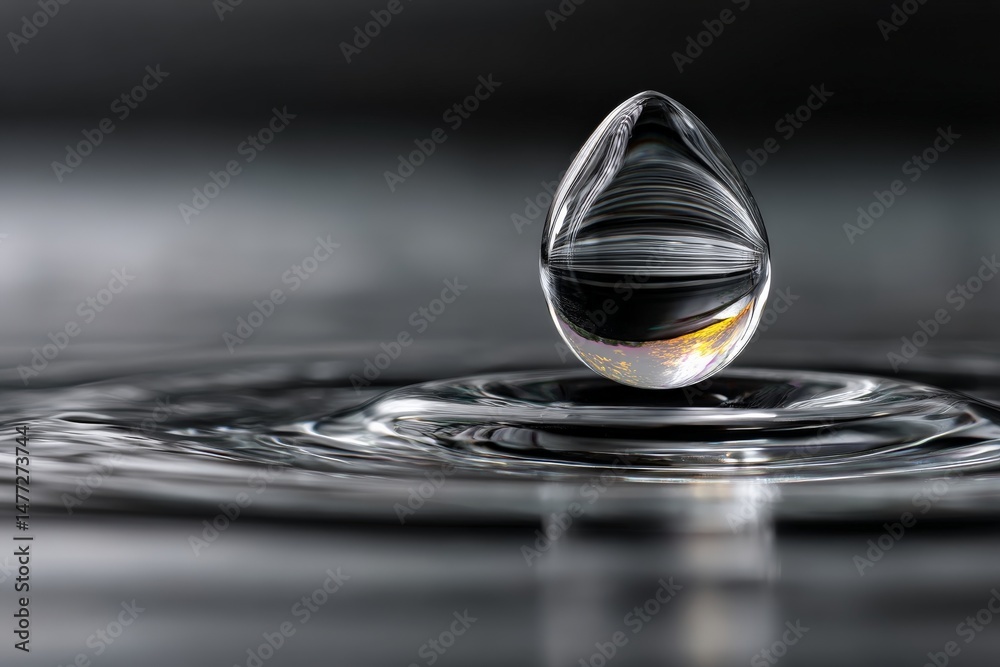 Aufkleber intricate water drop creates ripples on calm surface showcasing reflections and textures