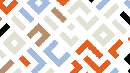 Modern seamless geometric pattern in warm earth tones such as terracotta, mustard, and brick red. Ideal for backgrounds, textiles, packaging, and digital art with retro and abstract appeal.