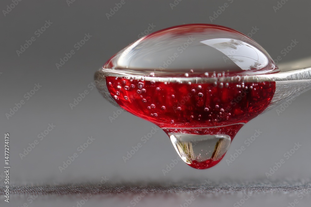 Poster close-up view of a droplet of liquid suspended on a spoon, showing captivating details and reflectio