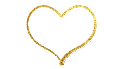 golden heart frame brush stroke grunge shiny glowing isolated on transparent background, png valentines day love and romantic overlay design element	