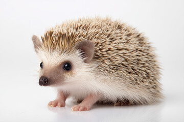 Obraz premium Small hedgehog exploring a white surface in a bright, cozy environment with a curious expression