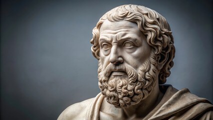 Fototapeta premium Ancient Greek marble statue of philosopher Demokritos in a classical style with intricate details and texture, demokritos, antique art