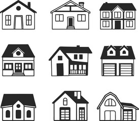 Collection of home icons. House icons set. Hand drawn House collection. Set of houses icons