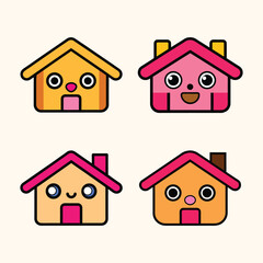 Set of cute house icons. House clipart icon 