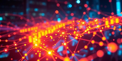 Obraz premium Abstract glowing network nodes transferring data in futuristic cyberspace, nodes, cosmos