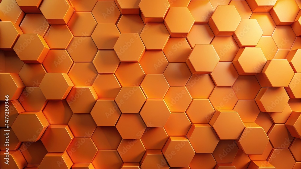 Leinwandbilder abstract background of dimensional hexagonal honeycomb structure in vibrant orange hue
