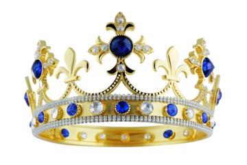 a gold crown with blue gems isolated on white background PNG,AI GENERATED