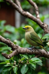 Obraz premium Golden-crowned Tanager: A Vibrant Green Jewel on a Branch