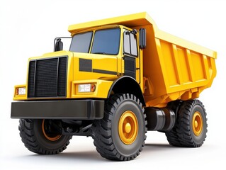 Yellow Dump Truck Isolated on White Background Heavy Construction Vehicle Front View Industrial Transport Machinery