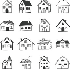 Collection of home icons. House icons set. Hand drawn House collection. Set of houses icons