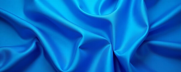 Obraz premium Abstract blue plain satin cloth with wavy pattern, dress, silk, sewing