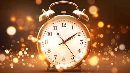 Elegant Shiny Gold Clock Showing Five Minutes to Midnight New Year Celebration