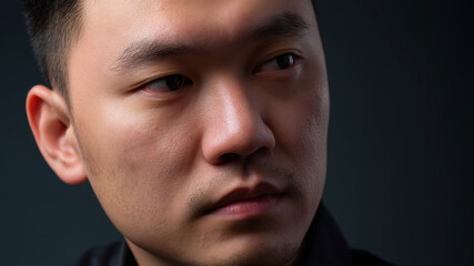 Obraz premium Chinese man gazes intensely with focus and depth