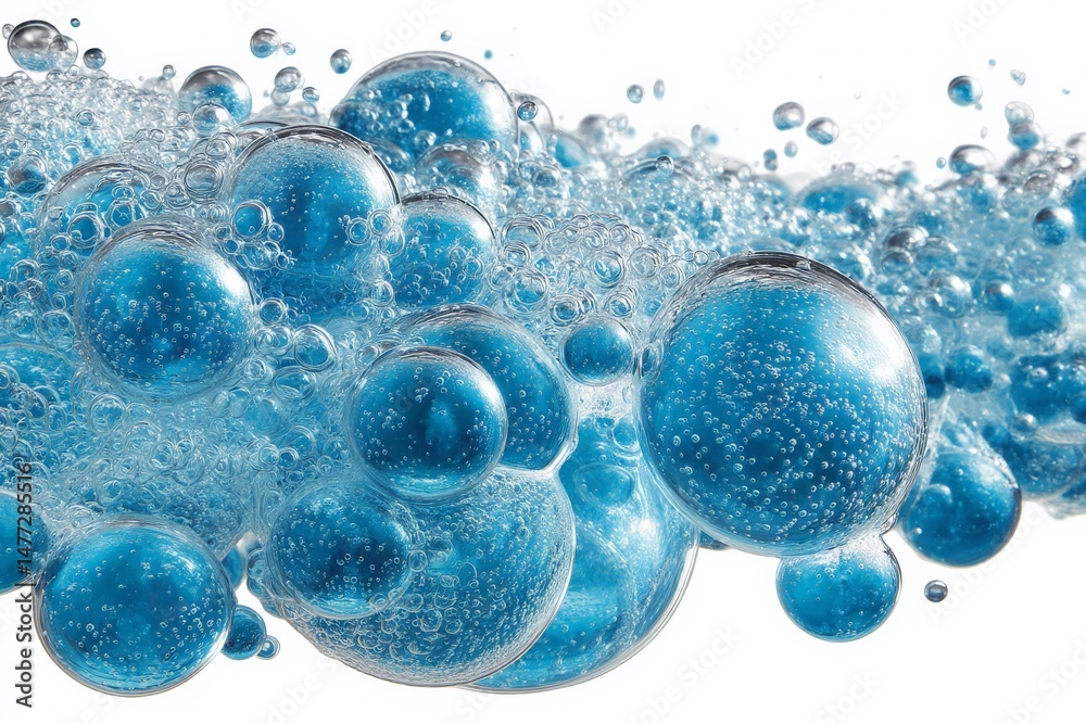 Poster bubbles captured in vibrant turquoise liquid create an immersive underwater effect