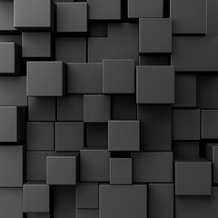 Abstract dark gray cube arrangement background; geometric block pattern; modern architecture design; top-down view; studio shot