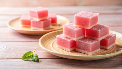Guava Jelly Squares on Plate, pastel pink colors