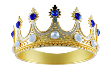 a gold crown with blue gems isolated on white background PNG,AI GENERATED
