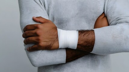 Obraz premium Person with arm wrapped in bandage for medical treatment