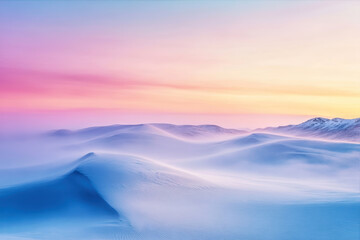Fototapeta premium Soft mist blankets endless sand dunes at dawn