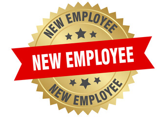 new employee. new employee round red and gold label isolated on transparent background