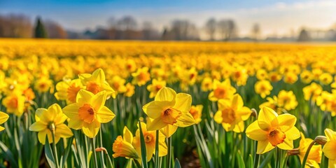 Obraz premium Daffodil fields swaying gently in the breeze , vibrant, lush, vibrant, lush, blossom, yellow