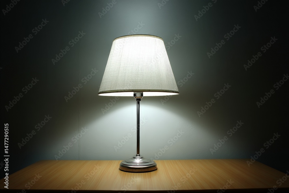 Poster elegant table lamp casting warm light in a dimly lit room during the evening hours