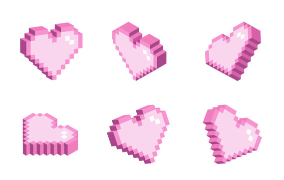 Naklejki set of pixel art heart icon, pixel art style, icon and symbol concept, game 8bit icon