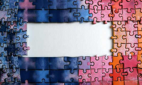 Colorful puzzle pieces forming a frame