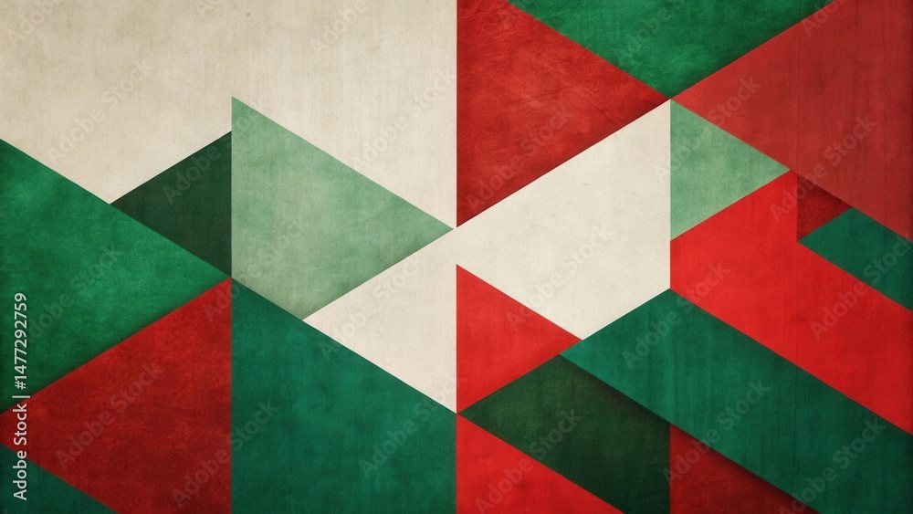 Aufkleber abstract geometric pattern with textured triangles in red, green, and beige tones