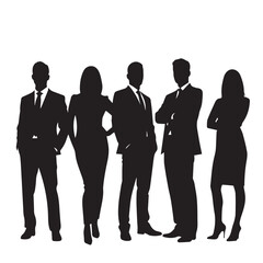 Business people silhouettes, group of standing business men and women
