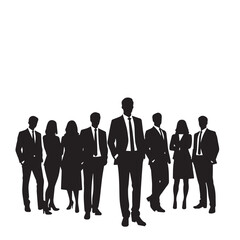 Business people silhouettes, group of standing business men and women
