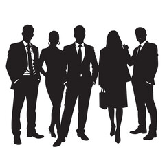 Business people silhouettes, group of standing business men and women
