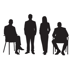Business people silhouettes, group of standing business men and women
