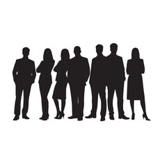 Business people silhouettes, group of standing business men and women
