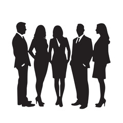 Business people silhouettes, group of standing business men and women
