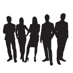 Business people silhouettes, group of standing business men and women
