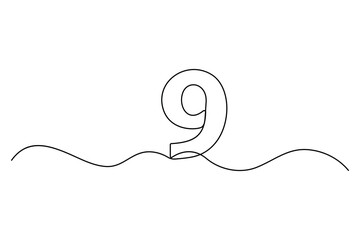 Obraz premium Number nine continuous one line drawing of number 9. editable One line drawing of number 9 icon. Vector illustration 