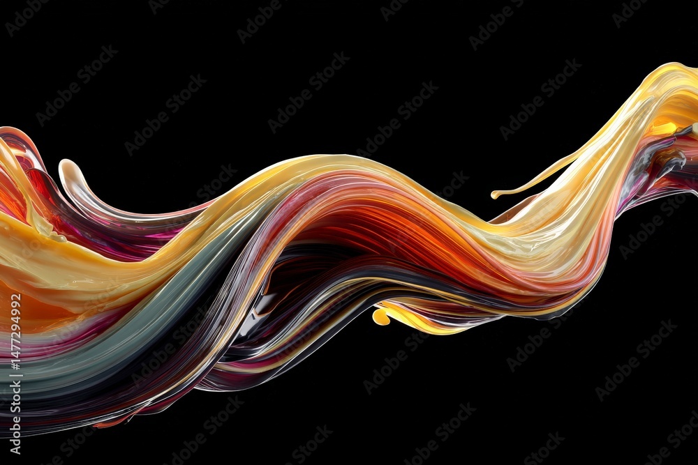 Poster colorful abstract wave of vibrant paint swirling against a black background showcasing fluid movemen