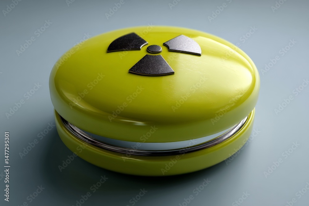 Poster Unique yellow container with radioactive symbol, showcasing modern design and artistic expression