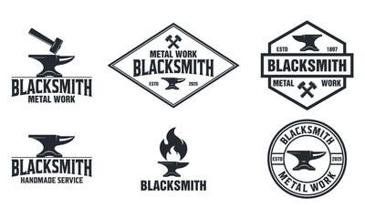 Blacksmith Logo Set White Background vector template