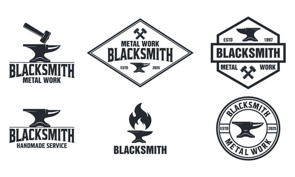 Blacksmith Logo Set White Background vector template