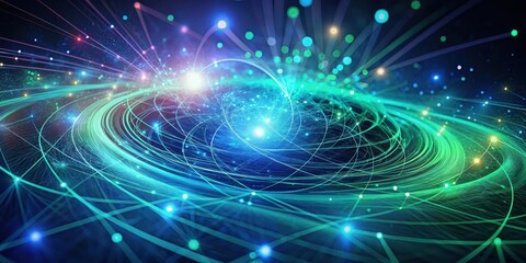Naklejka premium Abstract swirling network of interconnected nodes and glowing lines representing digital connectivity and global communication