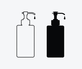 Hand Wash Dispenser Icon Set Silhouette On White Background, Solid and line stylish