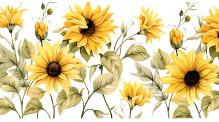 Elegant Seamless Sunflower Watercolor Floral Pattern for Design Projects