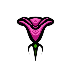 Stylized floral emblem with magenta blossom on black background aesthetic