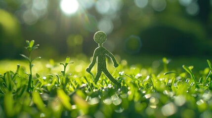 Stick Figure Walking to Work: A stick figure walking to work, cutting down on their carbon footprint and fostering a healthier lifestyle by choosing walking over driving.
